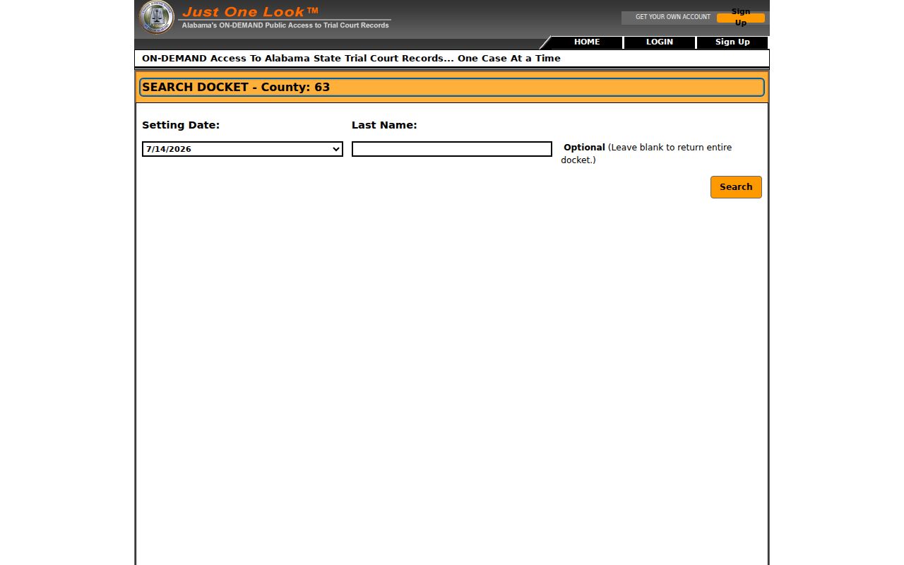 Tuscaloosa County Circuit Clerk docket search fields