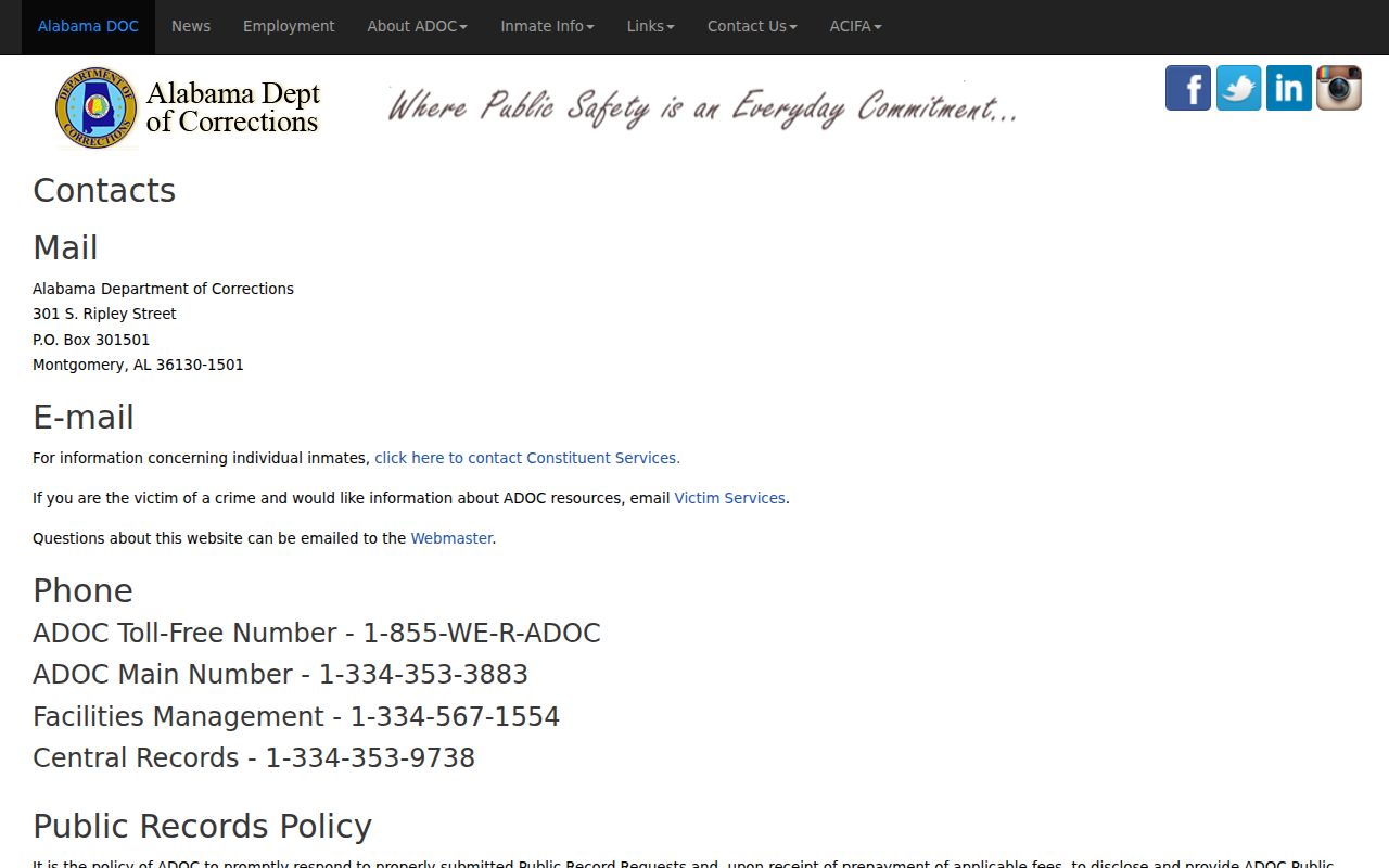 Tuscaloosa County arrest records ADOC public records contact