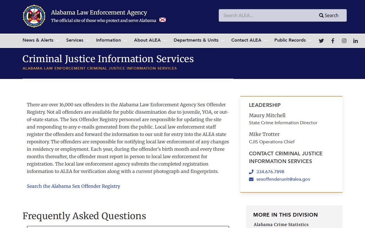 Tuscaloosa County arrest records ALEA sex offender registry