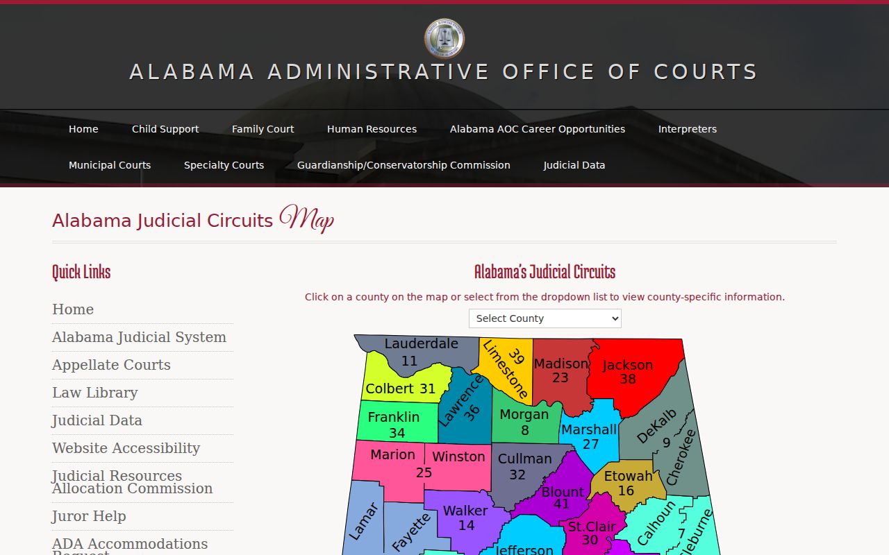 Alabama judicial circuits information for Tuscaloosa County court records