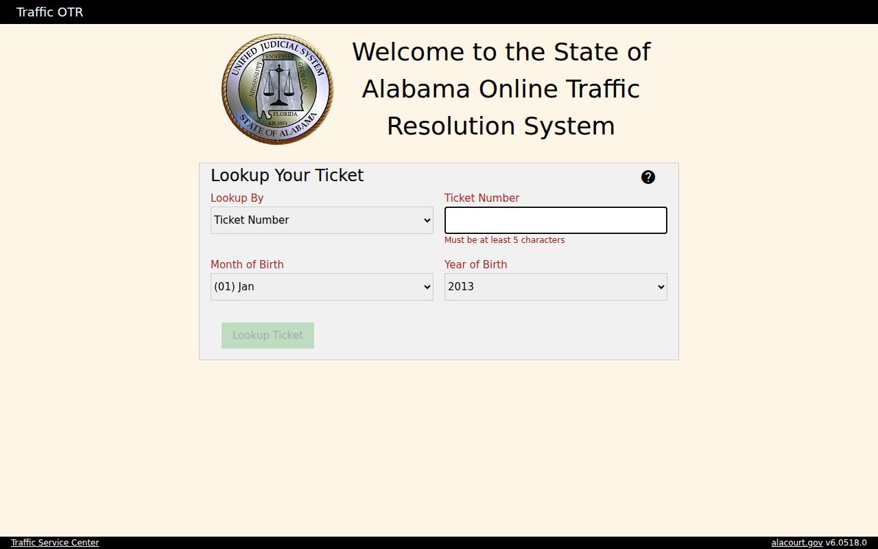 Alabama online traffic resolution for Tuscaloosa County court records