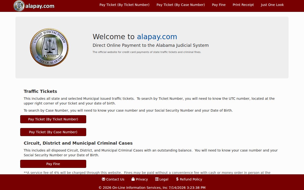 Alapay payment access connected with Tuscaloosa County court records