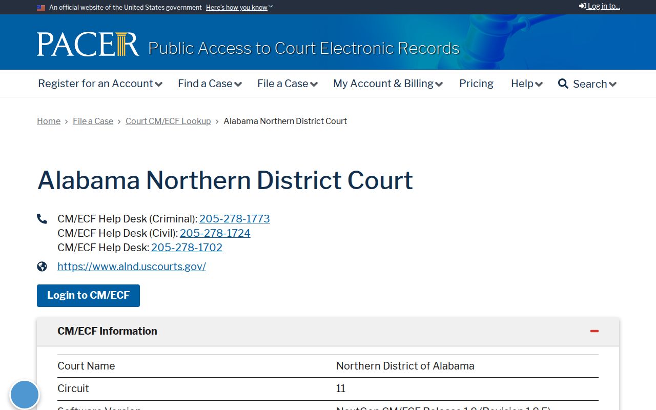 Tuscaloosa County District Court records and separate PACER federal lookup