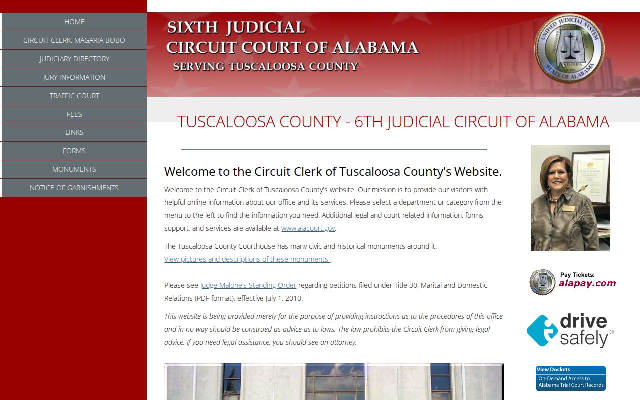 Tuscaloosa County Court records Sixth Judicial Circuit page