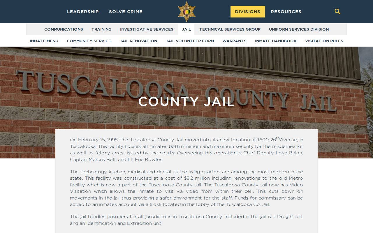 Tuscaloosa County Jail inmate records and facility overview