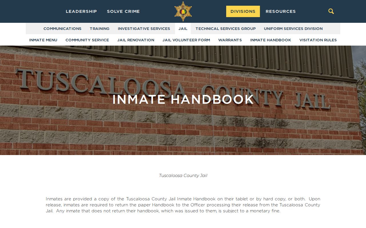 Tuscaloosa County inmate handbook and booking rules