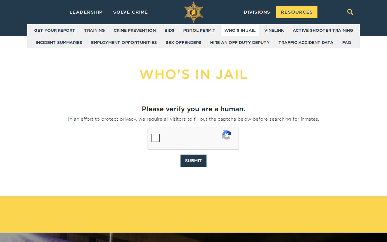 Tuscaloosa County inmate search captcha verification screen