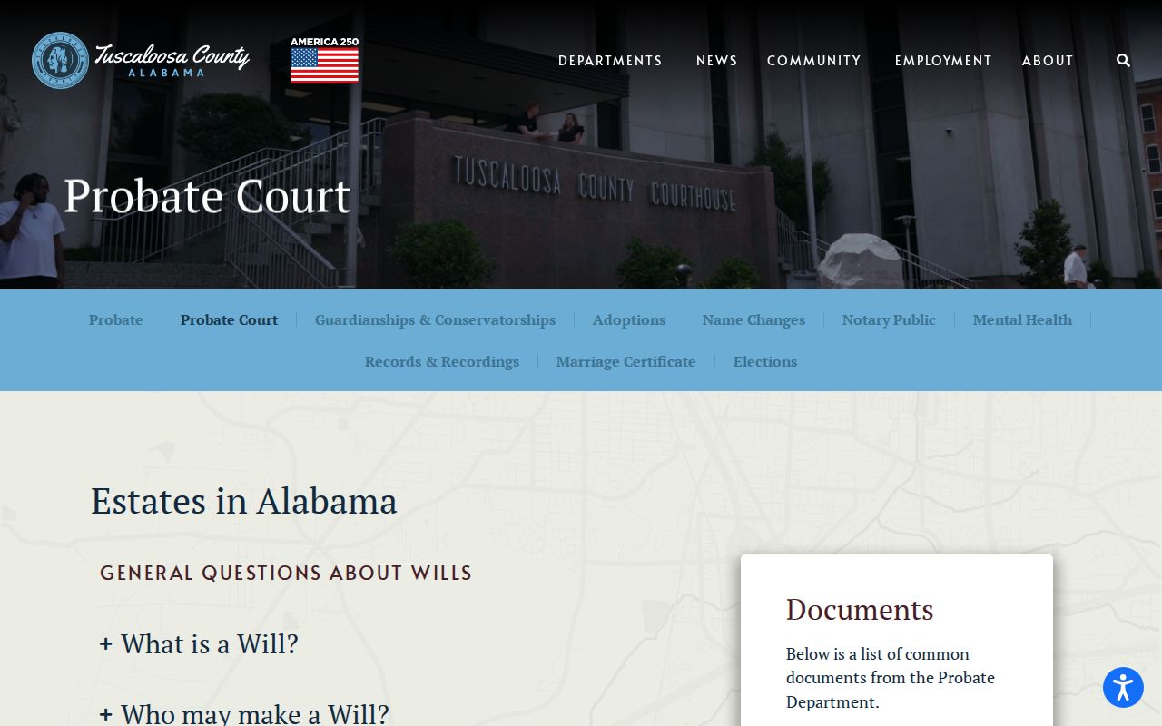 Tuscaloosa County Probate Court estate and will records