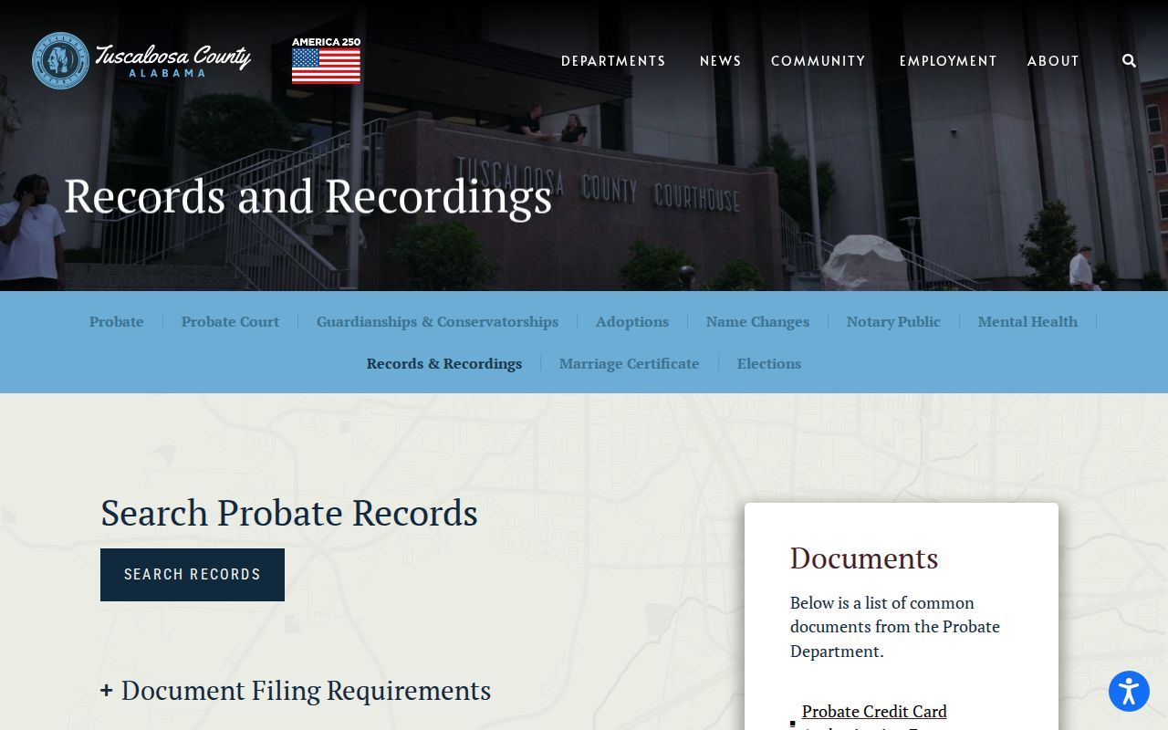 Tuscaloosa County probate records search and recording requirements