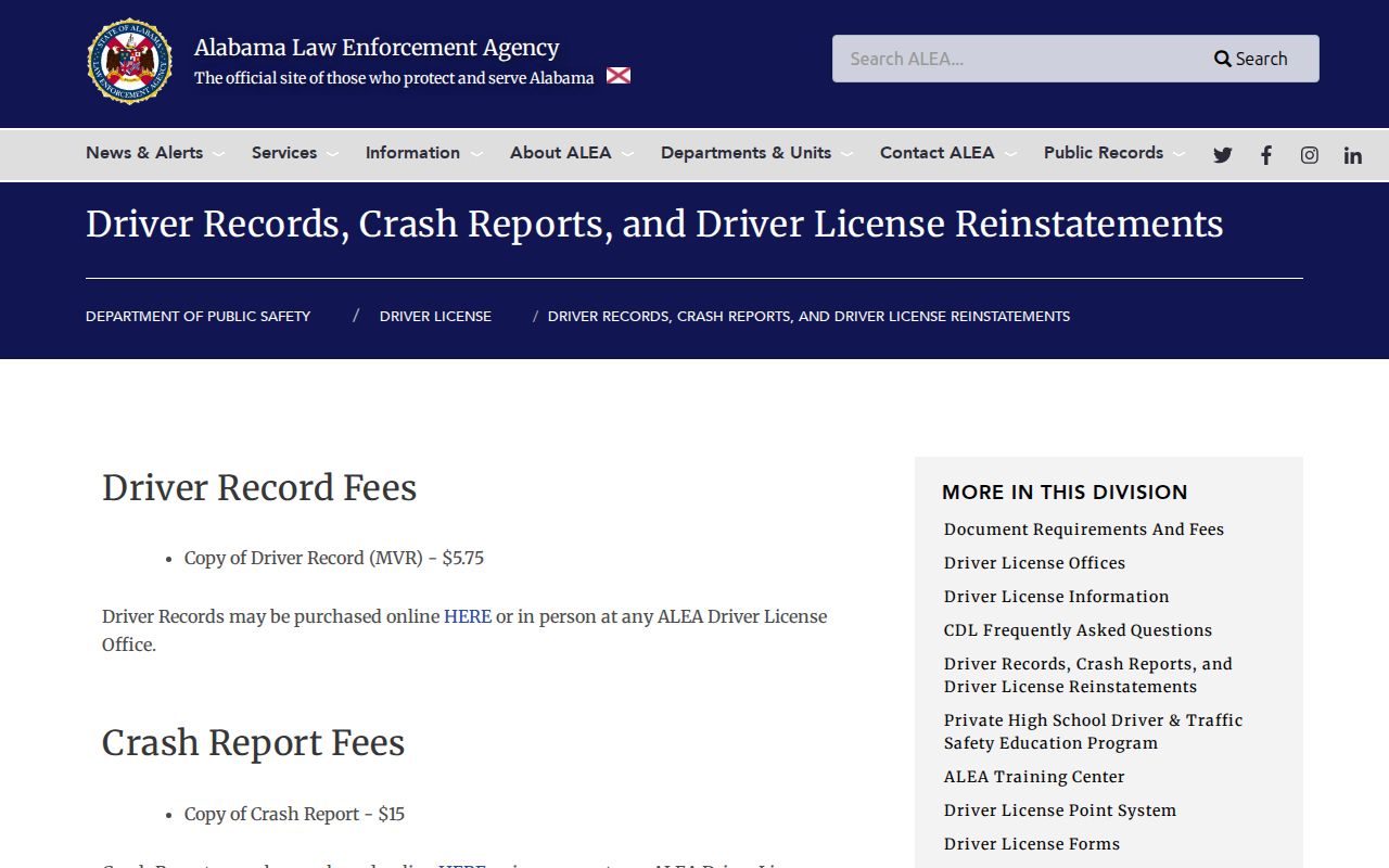 ALEA driver records for Tuscaloosa County traffic cases