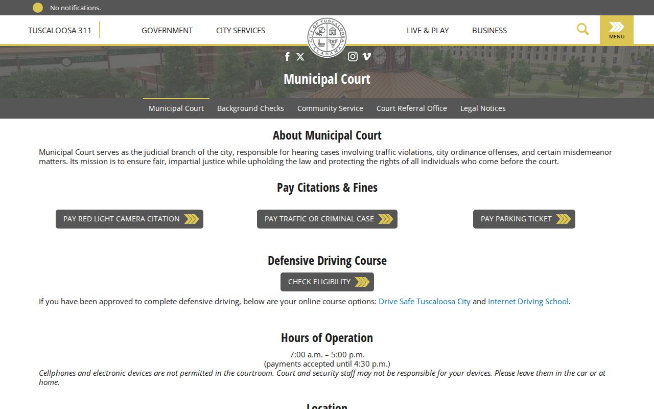 Tuscaloosa Municipal traffic court records and defensive driving options