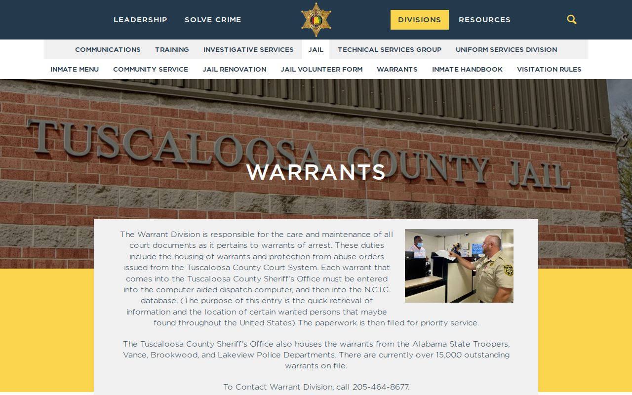 Tuscaloosa County warrant search Warrant Division page